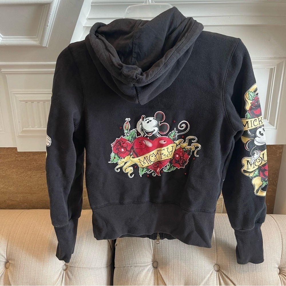 U:  Disney Parks Cropped Hoodie Women's S Full Zip Cotton Blend Graphic Print - Picture 2 of 11